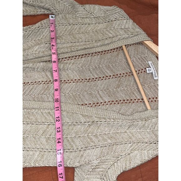 Notations Petite Womens Open Front Beige Knit Cardigan Sweater PM Made In USA - Picture 7 of 10